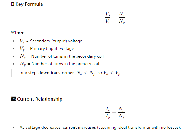 Step down transformers formula