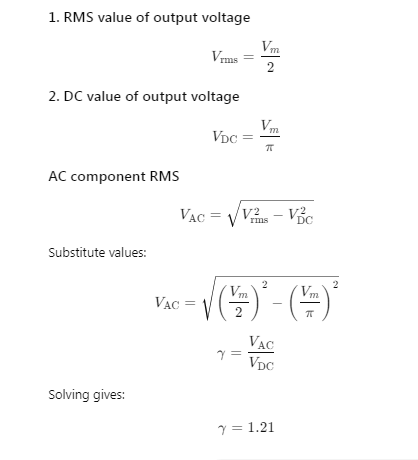 Half Wave Rectifier Riple Factor Derivation