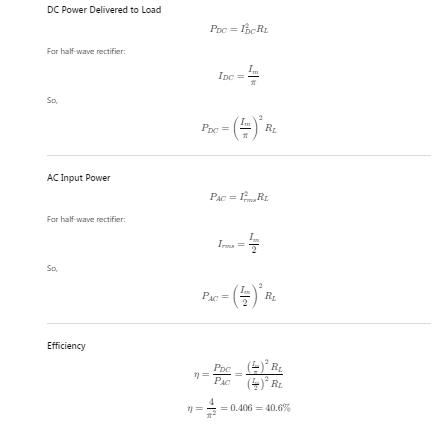 Efficiency of Half-Wave Rectifier